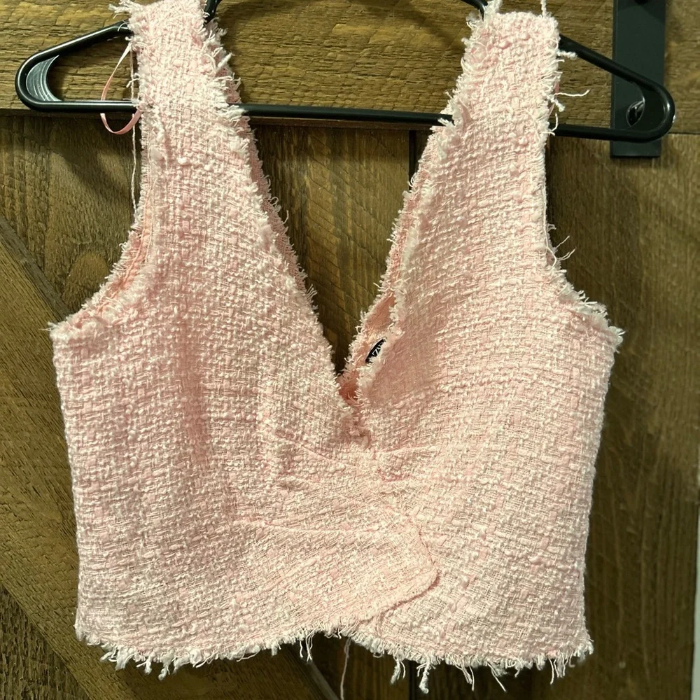 Zara Pink Tweed Wrap Top - Picture 3 of 5